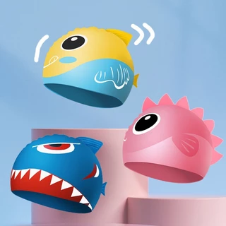 2-16 Anos De Idade Bonés De Natação Confortáveis De Cartoon Infantil Meninos E Meninas Em Silicone Para Forma De Peixe Tubarão Fof