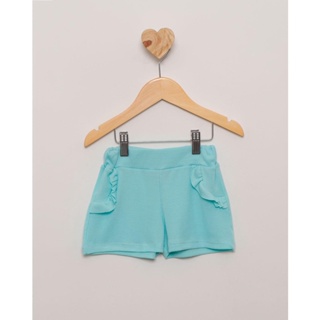 Short Bebê Curto Canelado Com Babado Azul