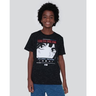Camiseta Juvenil Estampa Anime Flamê Preto