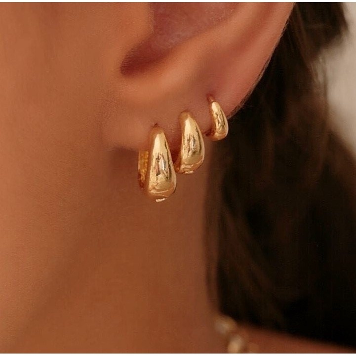 Trio Brinco de Argola Click Lisa Ouro 18K Antialérgico