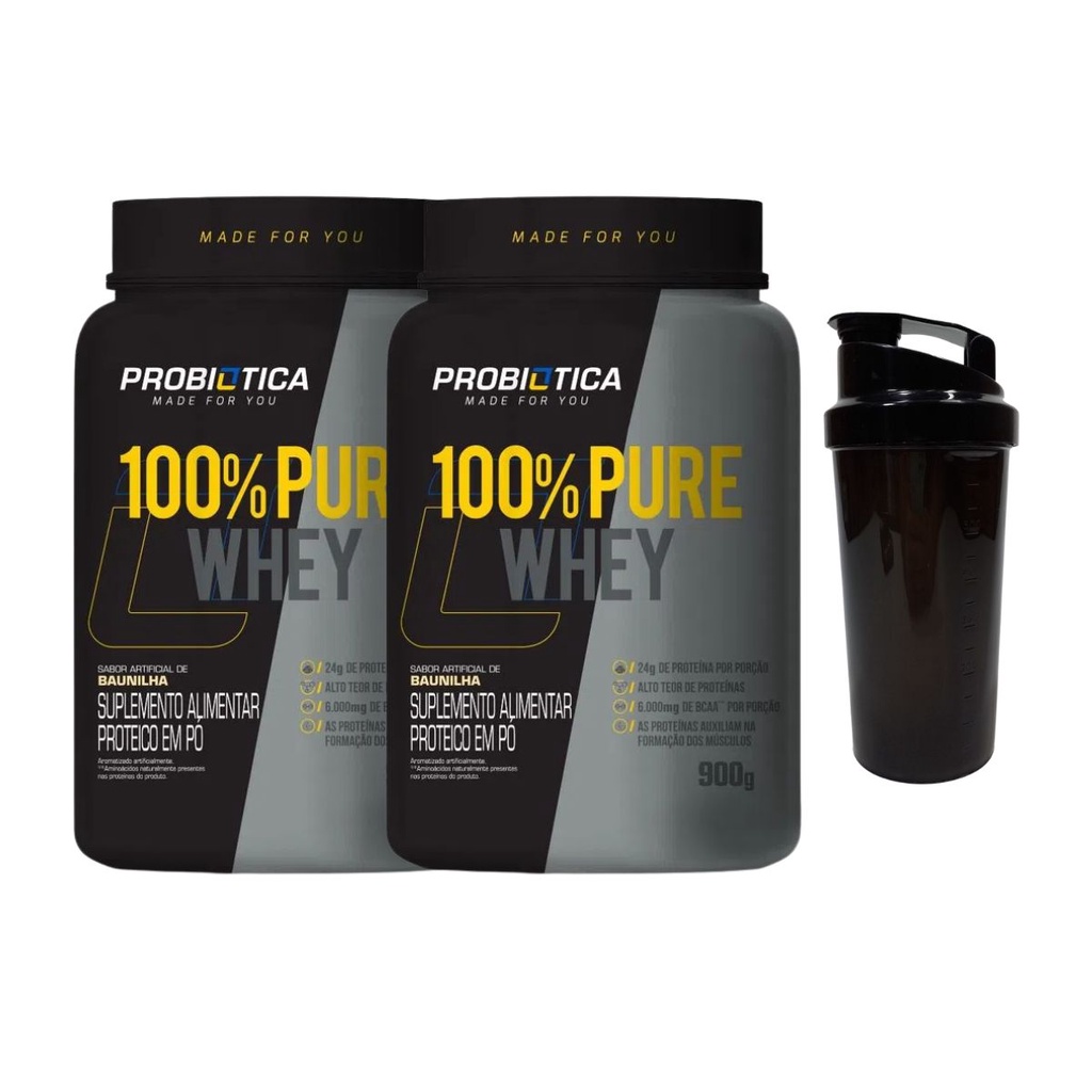 Kit Performance 2x 100% Pure Whey Probiotica 900g + Shaker