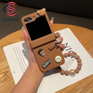 Capa Traseira Castanha Rígida LUSHUO Para Samsung Galaxy Z Flip 5 3 Em 1 PC Com Bracelete Flip5 ZFlip5 ZFlip 5