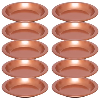 Jogo 10 Pratos de Aluminio Cor Cobre Fundo Resistente, Seguro, Atoxico, Leve, Facil de Limpar - Creche/ Escola/ Bar/ Lanchonete/ Restaurante/ Churrasco/ Buffet/ Acampamento/ Camping/ Asilo/ Evento