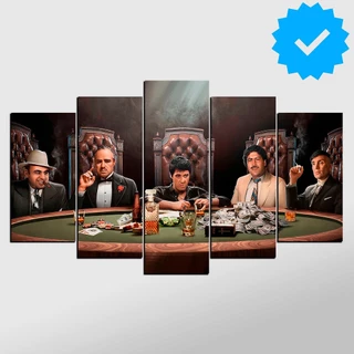 Quadros Decorativos 5 Peças Mosaico Sala Quarto Parede Mafia O Poderoso Chefão Pablo Escobar Thomas Shelby Tony Montana Scarface Peaky Blinders Al Capone