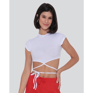 Blusa Cropped Feminina Canelada Branca
