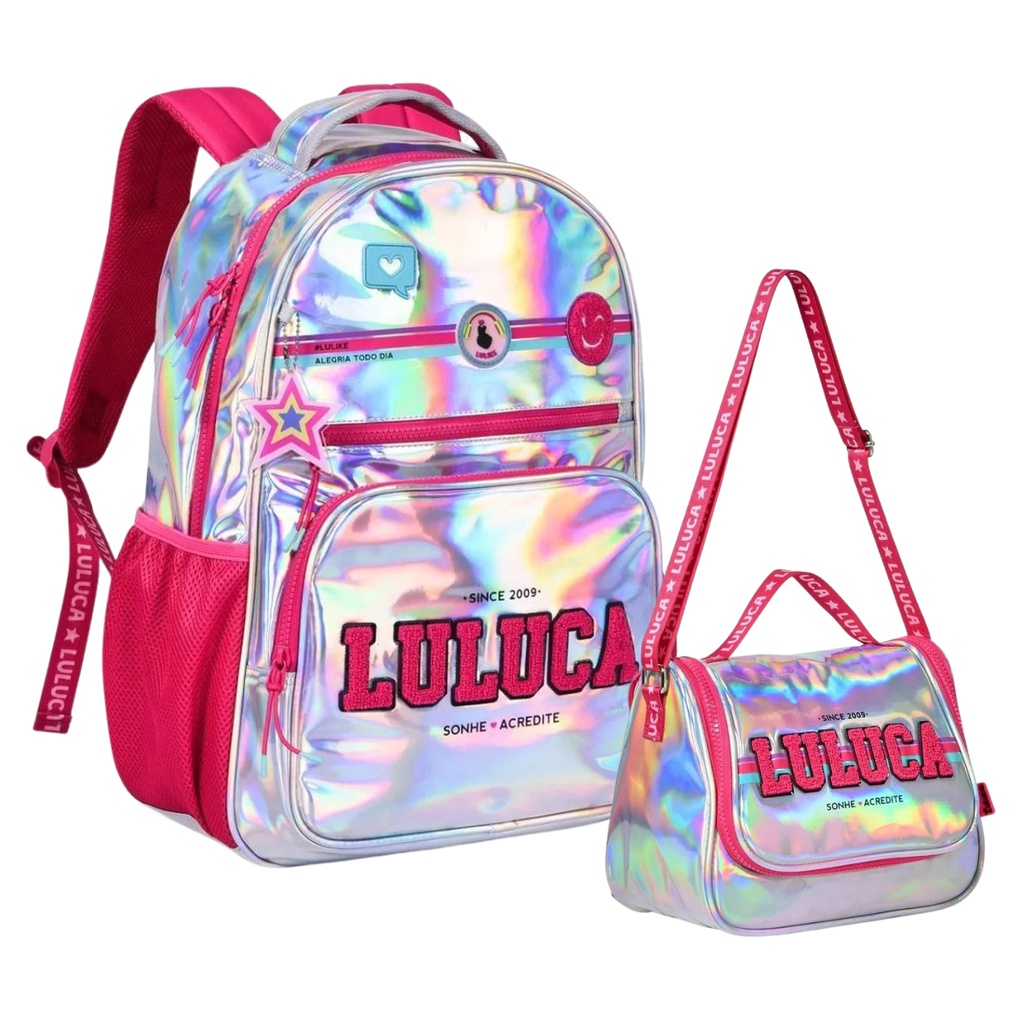 Mochila de Costa e Lancheira Termica Holografica Luluca Clio