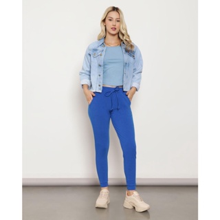 Calça Feminina Moletinho Jogger Azul