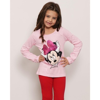 Blusa Infantil Manga Longa Minnie Rosa