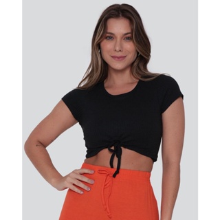 Blusa Cropped Canelada Preta