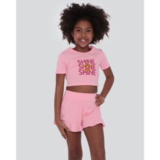 Conjunto Infantil Blusa Cropped Short Rosa