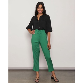 ​Calça de Tecido Viscose com Tiras Verde