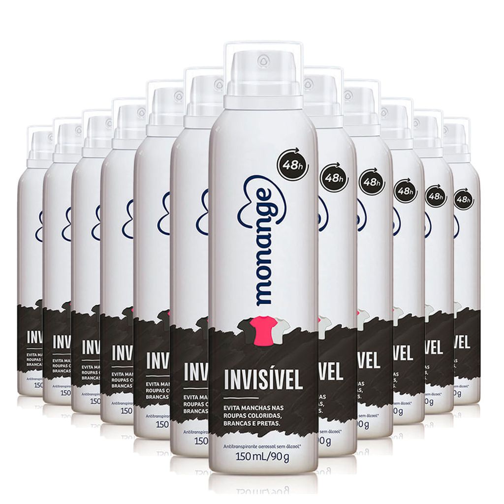 Kit Desodorante Aerosol Monange Invisível 90g - 12 Unidades