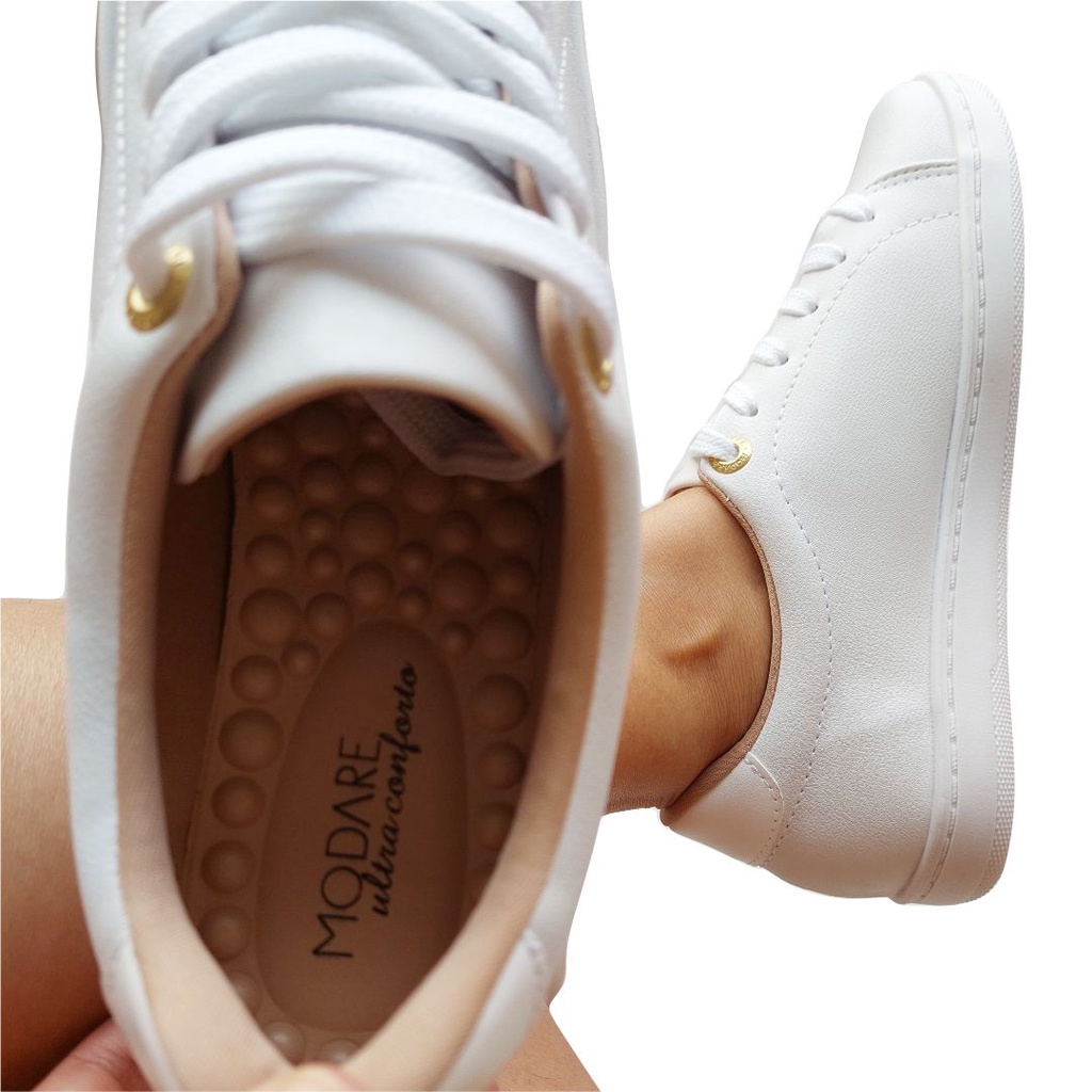 Tênis Feminino Modare UltraConforto Baixo Básico Branco Cadarço Palmilha  Reflex Sense Conforto