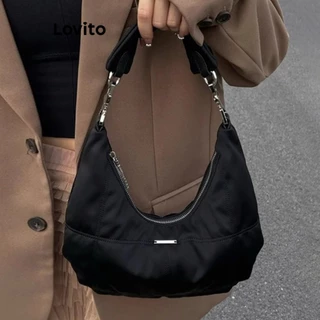 Lovito Casual Bolsa Feminina Pequena de Ombro Lisa Básica LNA32138 (Preto)