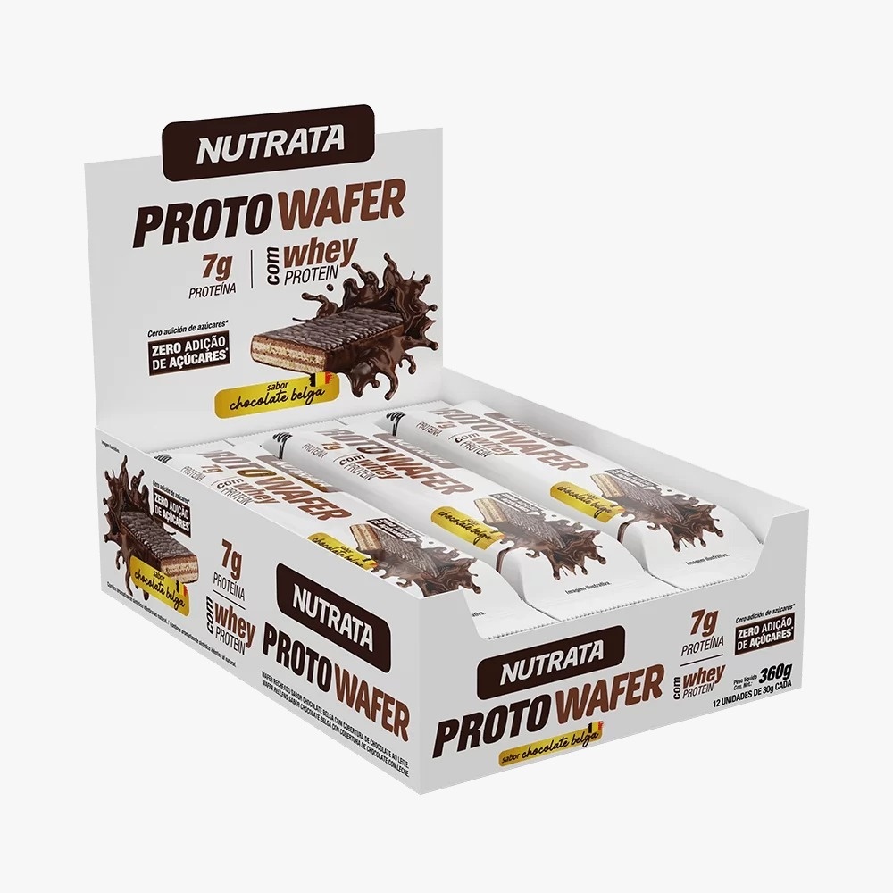 Barra Proto Wafer c/ Whey Protein Chocolate Belga 12un x 30g – Nutrata