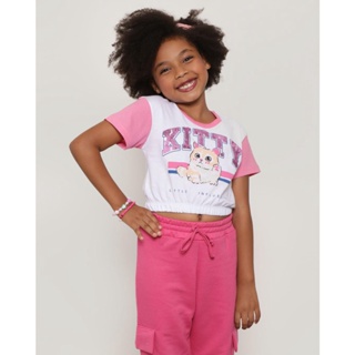 Blusa Infantil Paetê Estampa Kitty Branca