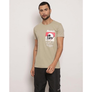Camiseta Masculina Manga Curta Estampa Frontal Bege