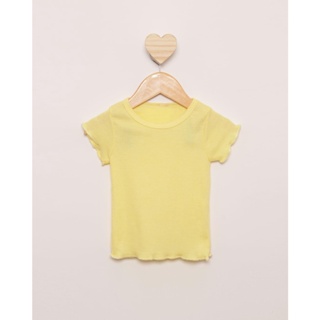 Blusa Bebê Manga Curta Frufru Canelada Amarela