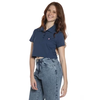 Polo Curta Feminina Meia Malha Lisa Polo Wear Azul Escuro