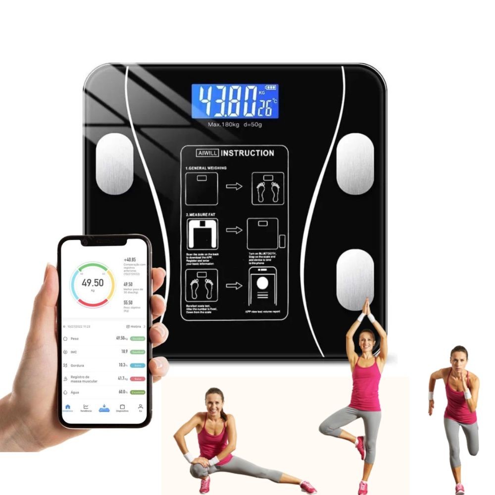 Balança Corporal Digital de Bioimpedância Para Medir Peso Gordura ...
