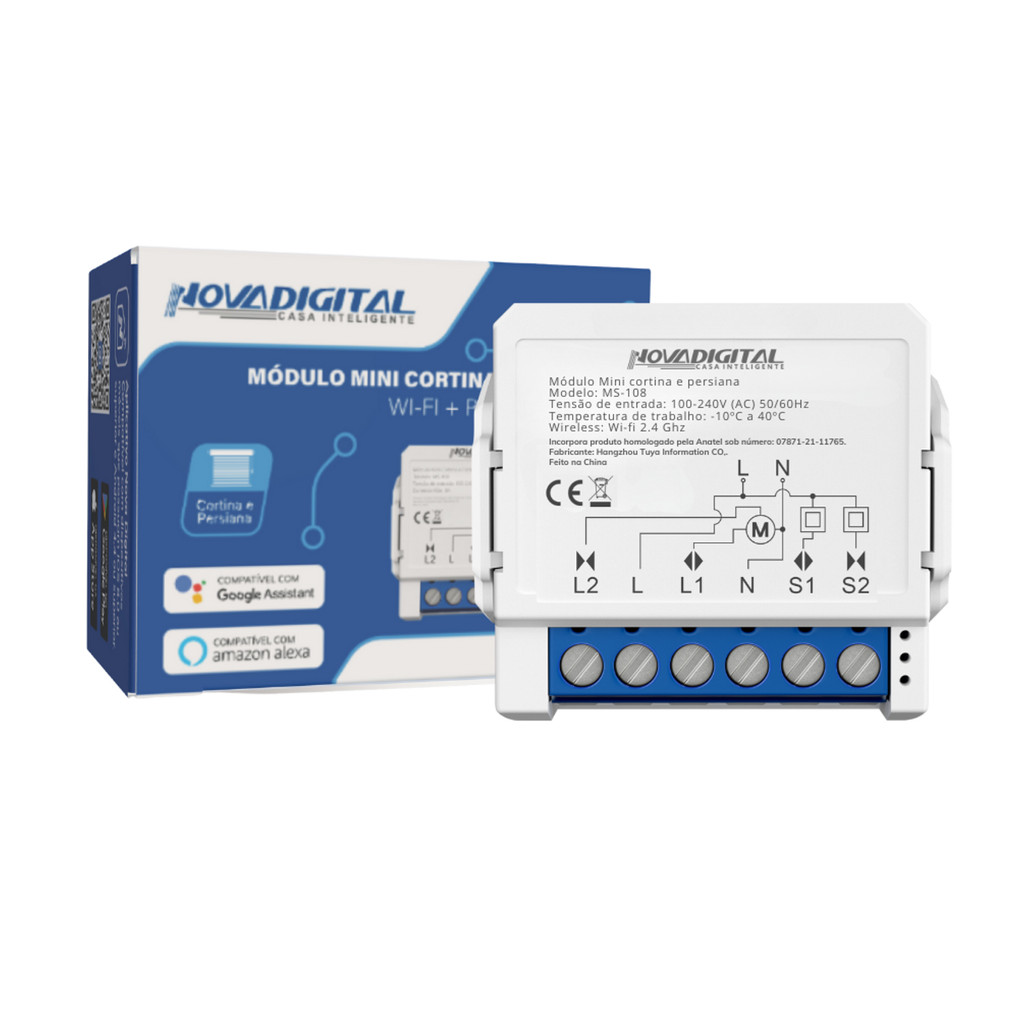 Interruptor Cortina Wifi Persiana Relé Inteligente Alexa Google Tuya Smartlife App Novadigital Smart