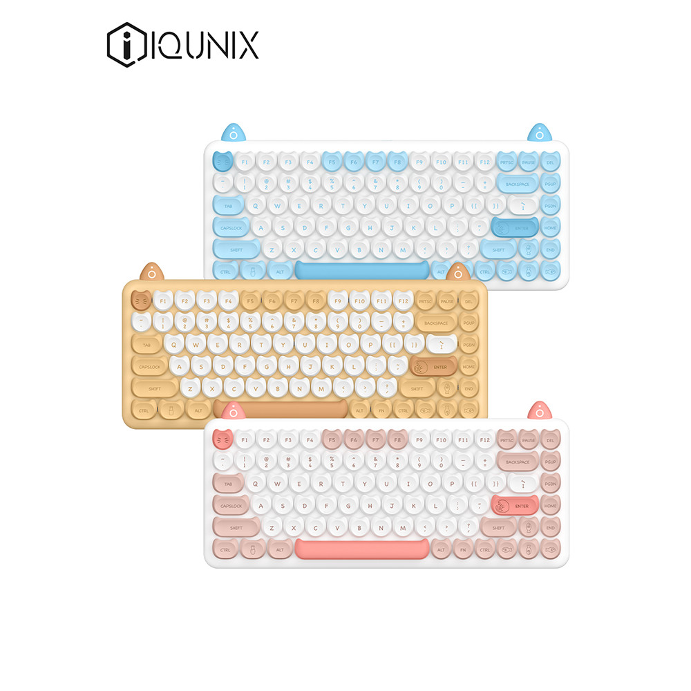 Iqunix M80 Kawaii Gato Teclado Keycaps PBT 84 Teclas 3 Modo Usb/2.4g ...