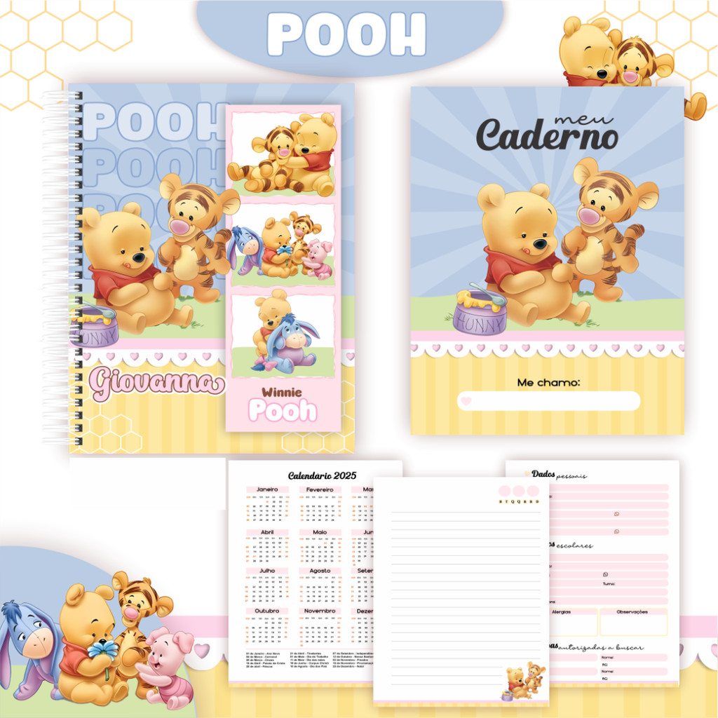 Caderno Personalizado Escolar Ursinho Pooh 1 Matéria - 29 x 21cm - 96 ...