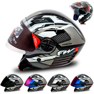 Viseira Moto Aberto Várias Cores + Capacete Fw3 X Open Up Fox GRAFITE com Óculos Interno - Fw3 em Oferta na Shopee