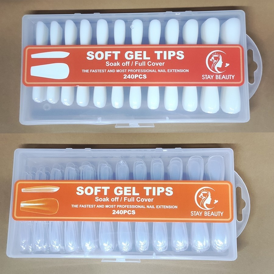 KIT 240 Unha Postiça Soft Gel Stiletto/Bailarina Fosca Em Gel Transparente Acrigel