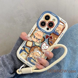 IPhone 16 15 14 13 12 11 Pro Max X XR 7 8 Plus Bonito Pequeno Urso Mão Corda Dos Desenhos Animados Casal Caso De Telefon