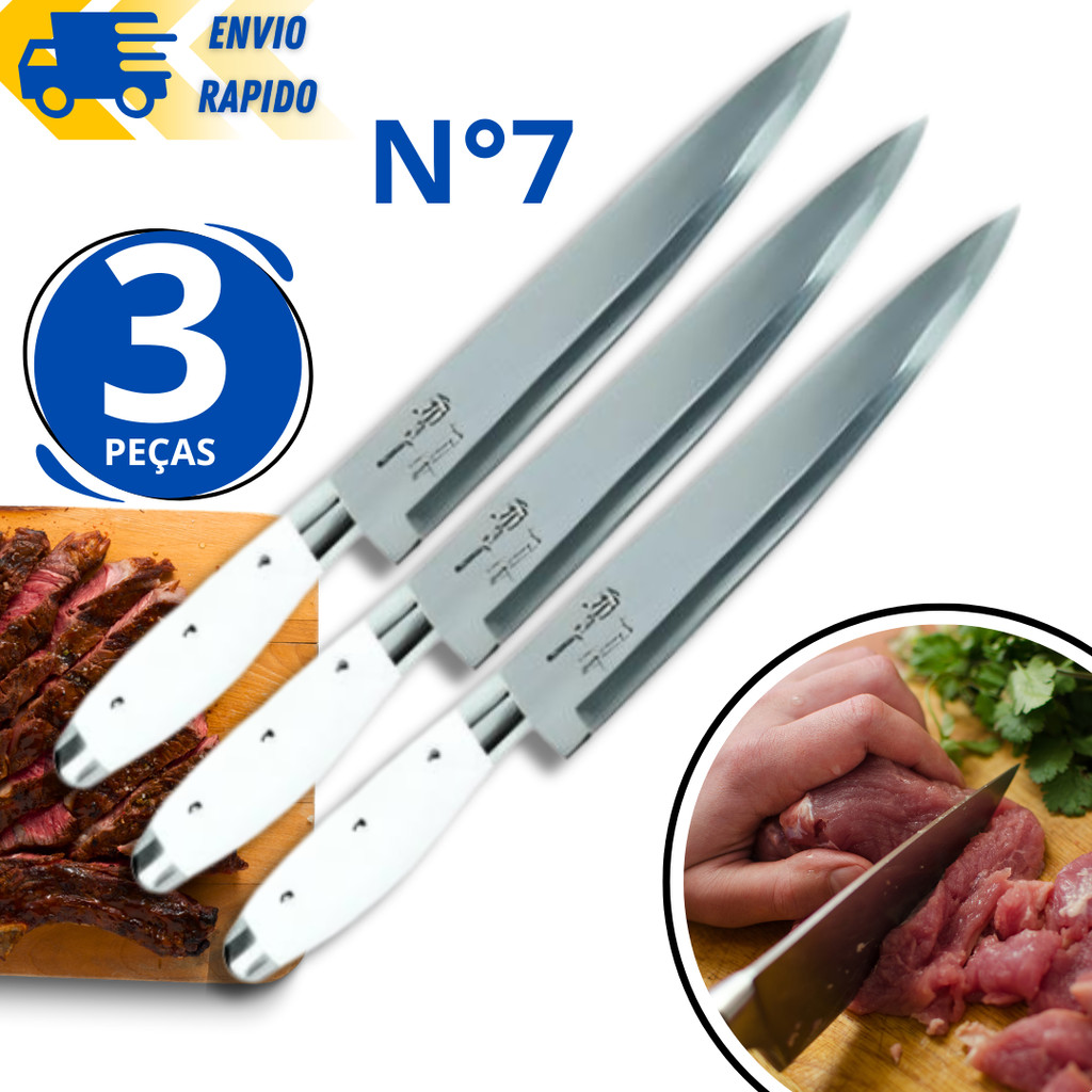 Kit 3 Faca de Corte Para Carne Linha Europa N°7 Para Cozinha Carnes ...