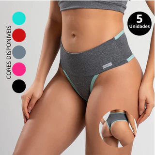 Kit 5 Calcinhas Fitness Cós Alto Calcinha Seca Barriga em Oferta na Shopee