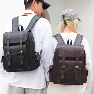 Mochila Masculina Retrô Multifuncional Grande Capacidade para Escolar, Notebook e Viagem - Couro PU Macio e Resistente