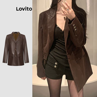 Lovito Blazer Vintage Simples com Bolso para Mulheres L114AD308 em Promoção na Shopee Lovito Blazer Vintage Simples com Bolso para Mulheres L114AD308