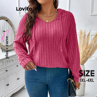 Lovito Camiseta feminina casual plus size Curze com capuz liso LNL61288