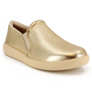 Tênis em Couro Slip On Dourado Feminino AJ0203 - Usaflex em Oferta na Shopee