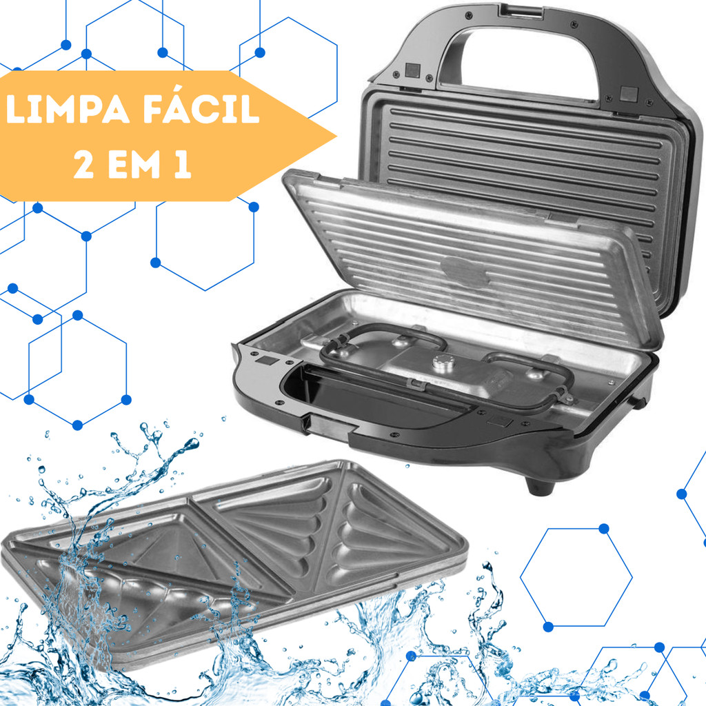 Grill Sanduicheira 2 em 1 Philco Limpa Fácil Chapas Removíveis