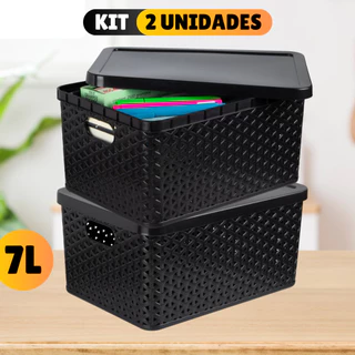 Kit Com 2 Cesto Caixa Organizadora Rattan Com Tampa 7 Litros Preto em Oferta na Shopee