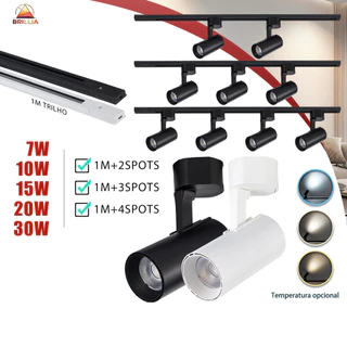 Kit Trilho Spots LED 7W/10W/15W/20W/30W Interno Econômico Luz Focada e Moderna Preto e Branca Bivolt