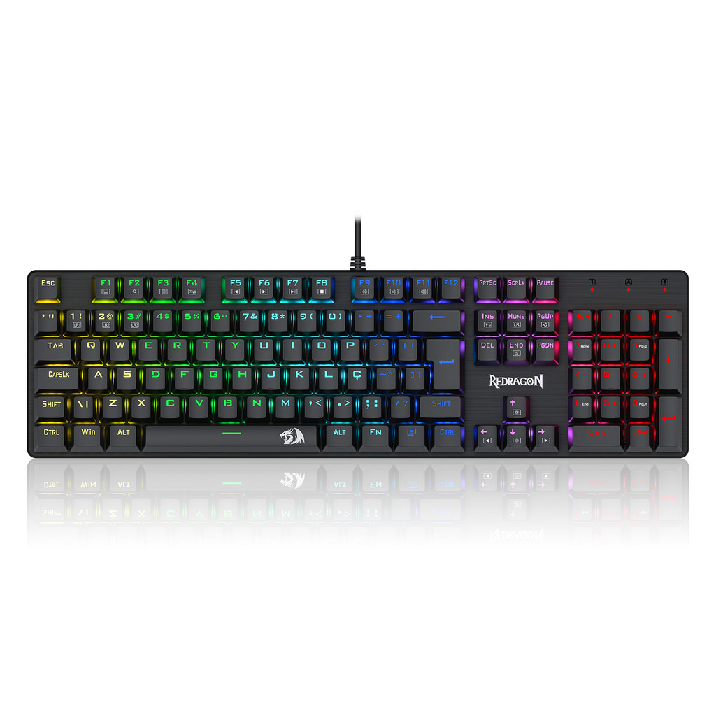 TECLADO MECANICO GAMER REDRAGON SINDRI RAINBOW PRETO