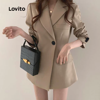 Lovito Blazer elegante de botão liso para mulheres LNL101618 em Promoção na Shopee Lovito Blazer elegante de botão liso para mulheres LNL101618