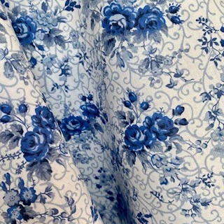 Tecido Tricoline Floral Fernanda cor 18 azul/branco 100% Algodão