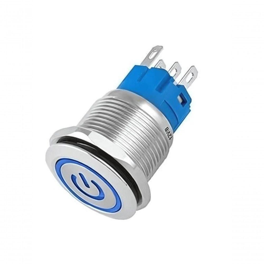 Botao On-off Nwt Com Led Azul 19mm 220V 3a 12v Prata | Shopee Brasil