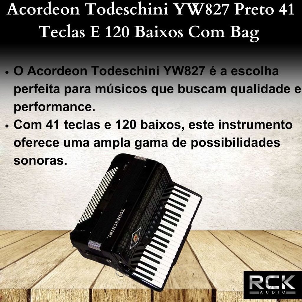 Sanfona Acordeon Todeschini YW827 Preto 41 Teclas E 120 Baixos Com