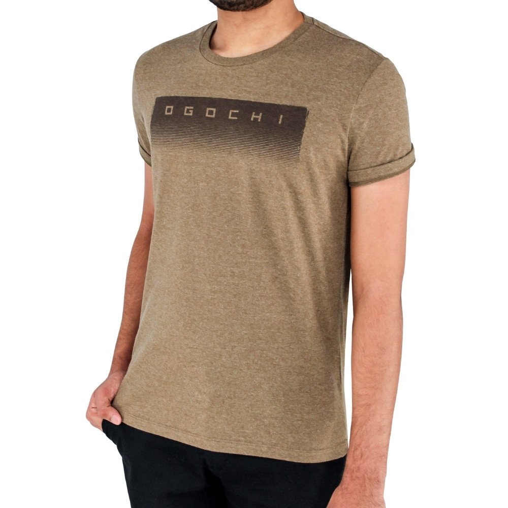 Camiseta Ogochi Masculina Manga Curta Slim Estampada Marrom | Shopee Brasil