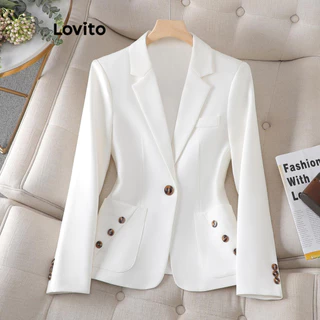Lovito Blazer Casual Blazer De Botão Liso Para Mulheres LNL62324 em Promoção na Shopee Lovito Blazer Casual Blazer De Botão Liso Para Mulheres LNL62324