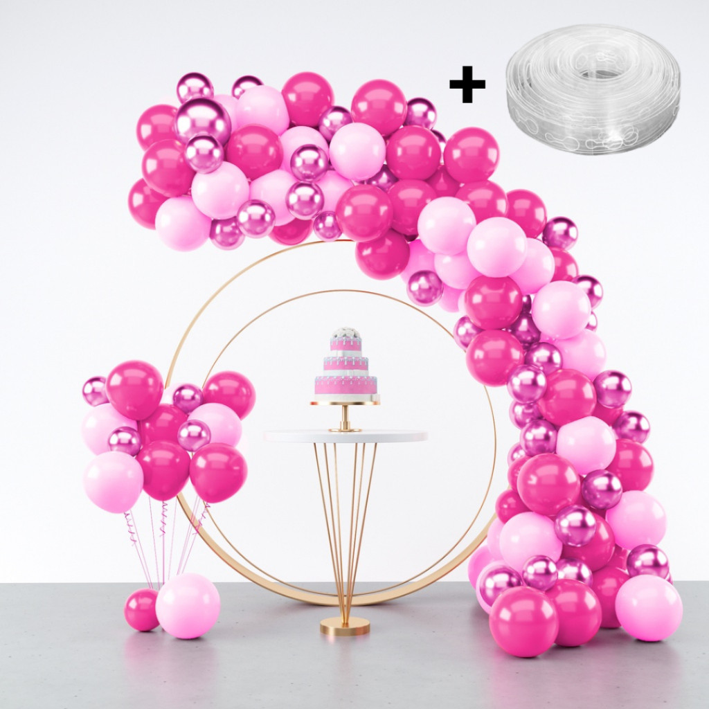 Kit 125 Balões Arco Desconstruído Tons De Rosa Fita Arco Balão