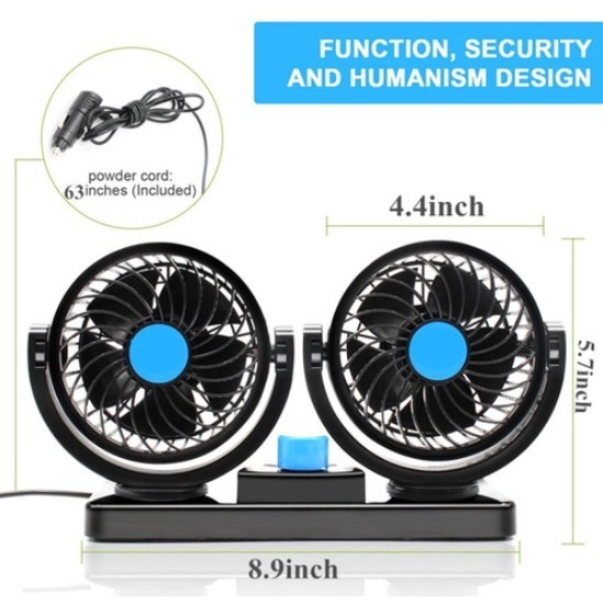 Ventilador De Cabeça Dupla Do Carro Veículo Automóvel Dc 12v/24v Rotação 360° .