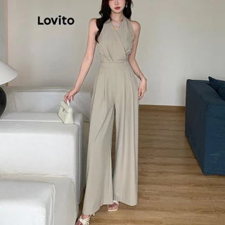 Lovito Macacão casual com bolso liso para mulheres LNM66079