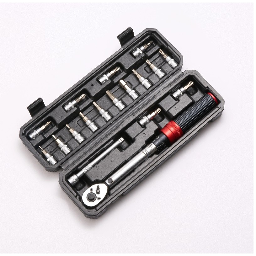 Torquimetro de estalo 1/4 5-25 nm 18 peças e alongador modelo profissional com estojo